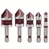 Set di 5 punte svasatrici M35 al Cobalto, 5 taglienti, 82°, codolo esagonale da 1/4", 1/4 3/8 1/2 5/8, con supporto a striscia per la lavorazione dei metalli