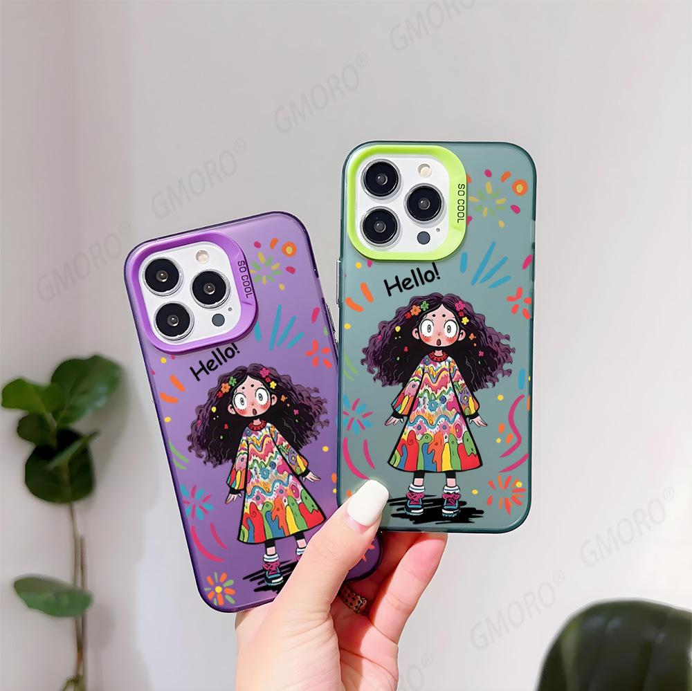 Ins Wind Hello Color Curly Hair Girl Mobile Phone Case iPhone16 Anti-drop Color Silver Apple 17 Girlfriend 15pm