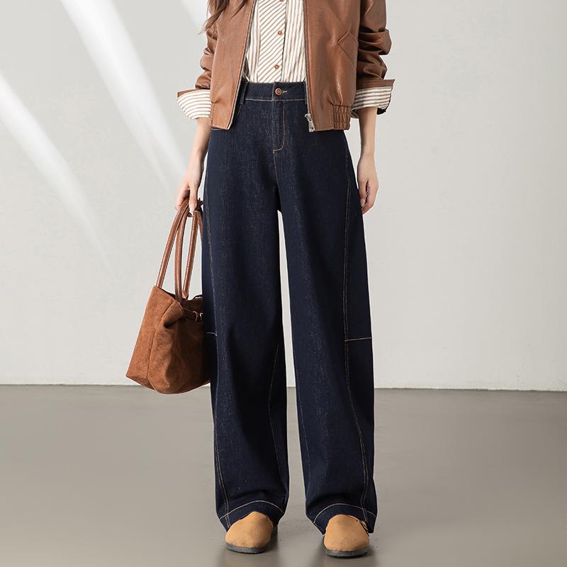 

2025 Autumn Women s High Waist Curved Blade Jeans - Slimming Retro Style Long Pants 31 джинсовый синий