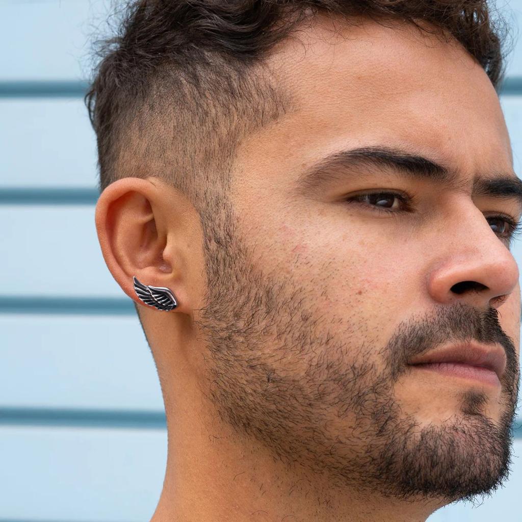 Vnox Gothic Devil Wing Stud Earrings, Angel Feather Piercing Ear Jewelry, Mens Boys Vintage Brincos