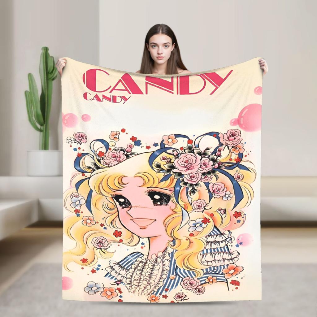 Candy Candy Cartoon Flannel Blanket Anime Fashion Throw Blanket for Sofa Bedding Lounge 125*100cm Quilt