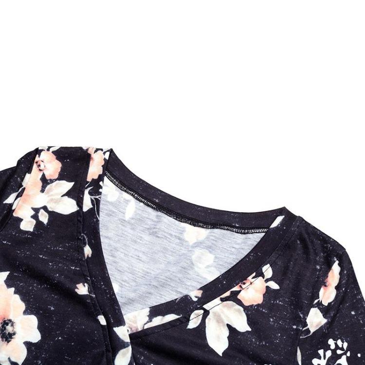 Women Elegant High Waist V-neck Chiffon Dress Long Sleeve A-Line Mid-Length Print Autumn Winter Fashion