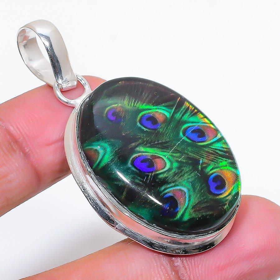 Natural Dichroic Glass Gemstone 925 Sterling Silver Jewelry Pendant 1.97" AP-16447