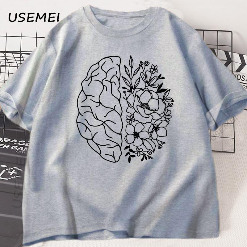 Floral Brain Anatomy T Shirt Unisextal Health TShirt Nurse Nursing School Tshirt Brain Flowers Printed Cotton Short Sleeve Tees
