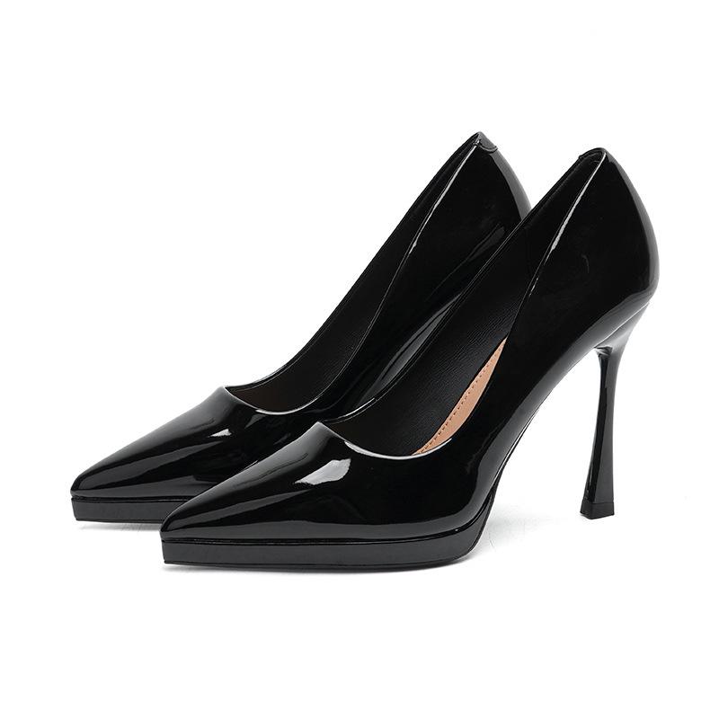 Solid Color Patent Leather Stiletto Platform Heels - Sexy Pointed Toe Women's Shoes 2025 Edition