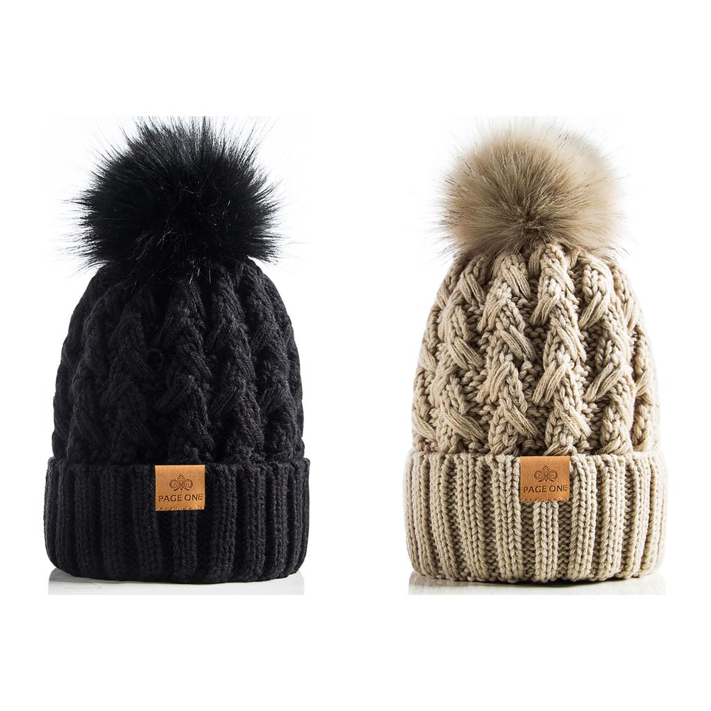 Women's Winter Warm and Thick Knitted Hat, with Fleece Lining Inside, Two-piece Set