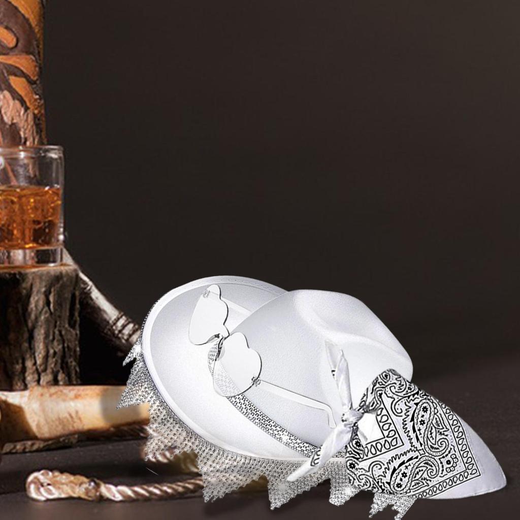 Western Tassels Cowboy Hat with Bandana Sunglasses Stylish Women Men Sunshade Hat for Fancy Dress Props Roles Play Beach Travel