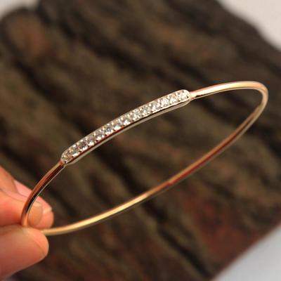 Cubic Zirconia Rose Gold Plated Bangle Bracelet 925 Sterling Silver Handmade Fine Jewelry