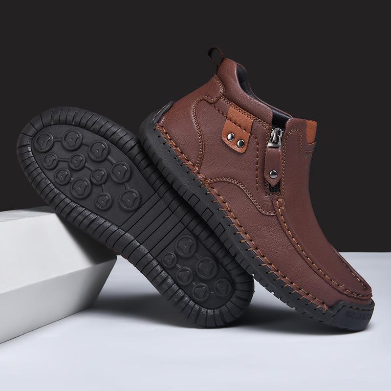 2024 Winter Men's Casual Mid-Top Side Zip Short Boots - Fashionable Large Size Outdoor Shoes