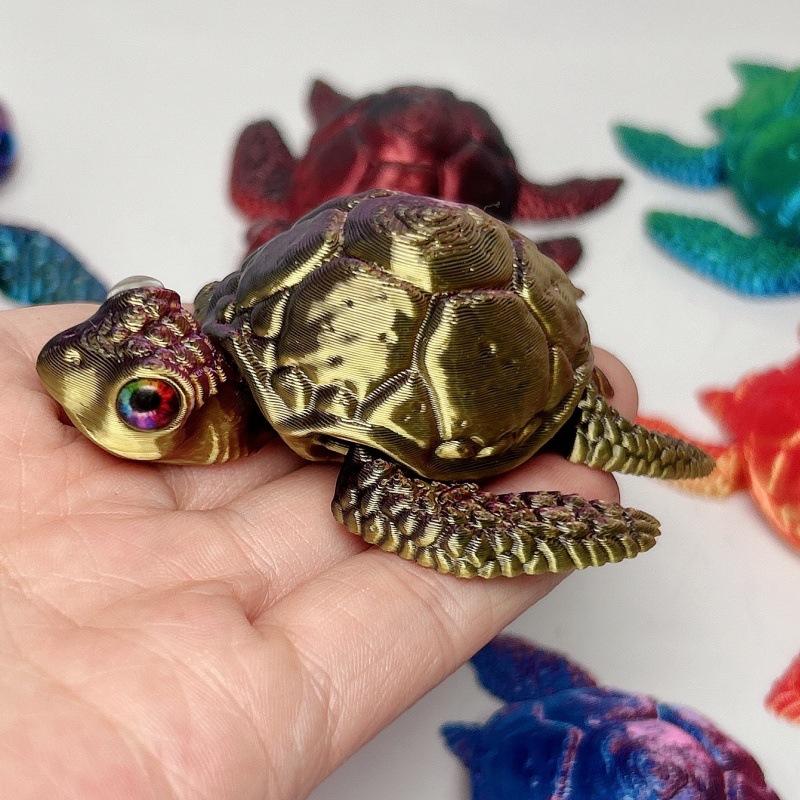 3D Printed Turtle Model Ornament Creative Collectible Movable Simulation Eyes Toy Holiday Gift Multi-Jointed Poseable Decoration