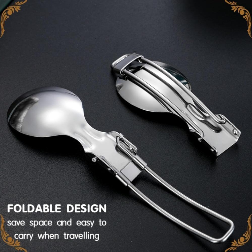 6Pcs Foldable Camping Utensil Set 304 Stainless Steel Folding Flatware Include Portable Spoons Fork Knife with Storage Bags