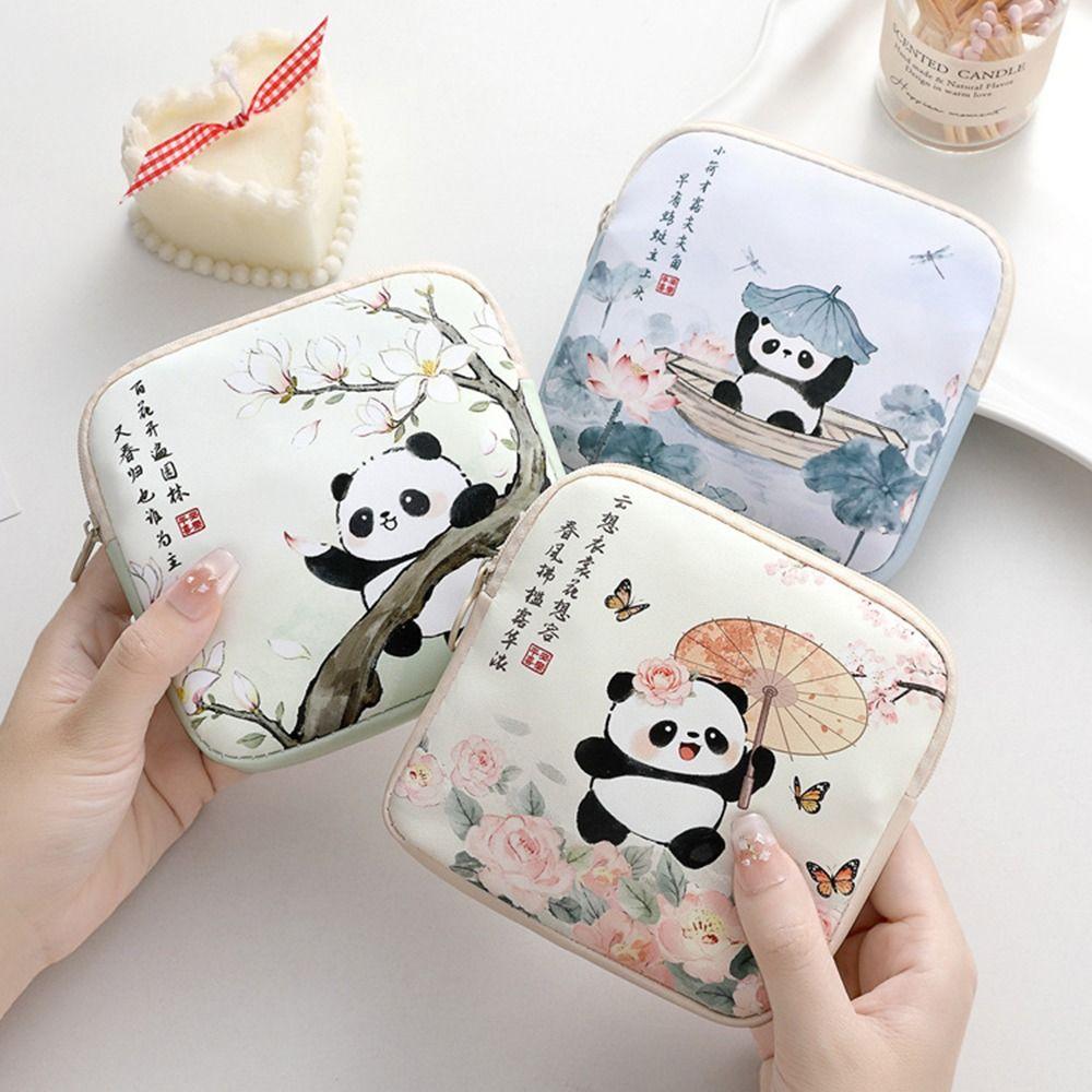 Portable PVC Sanitary Pads Bag Large Capacity Multipurpose Cosmetic Bag Panda Lipstick Earphones Storage Coin Purse