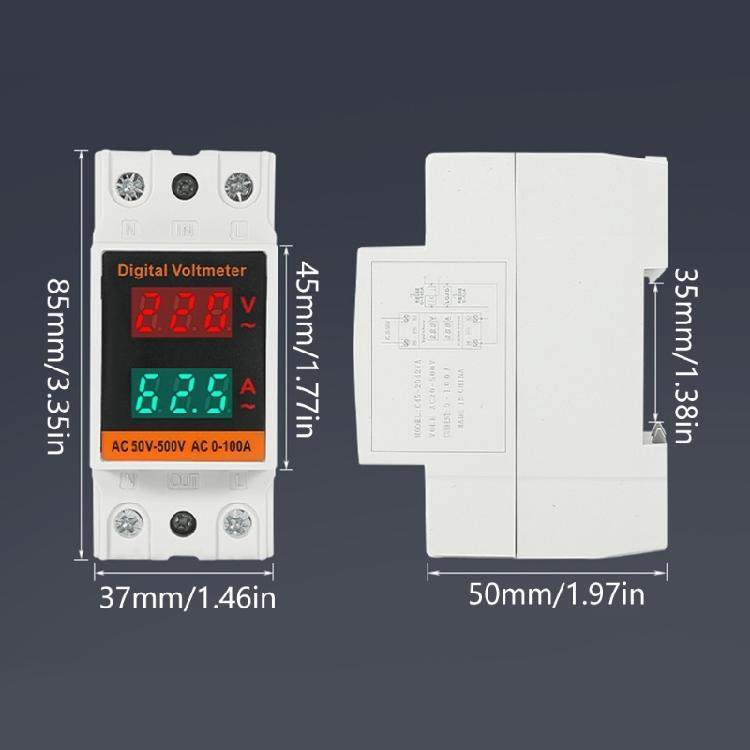 Rail Mount Voltages & Current Meter with High Brightness LED Power Consumption Analyzers Device for Clear Readings