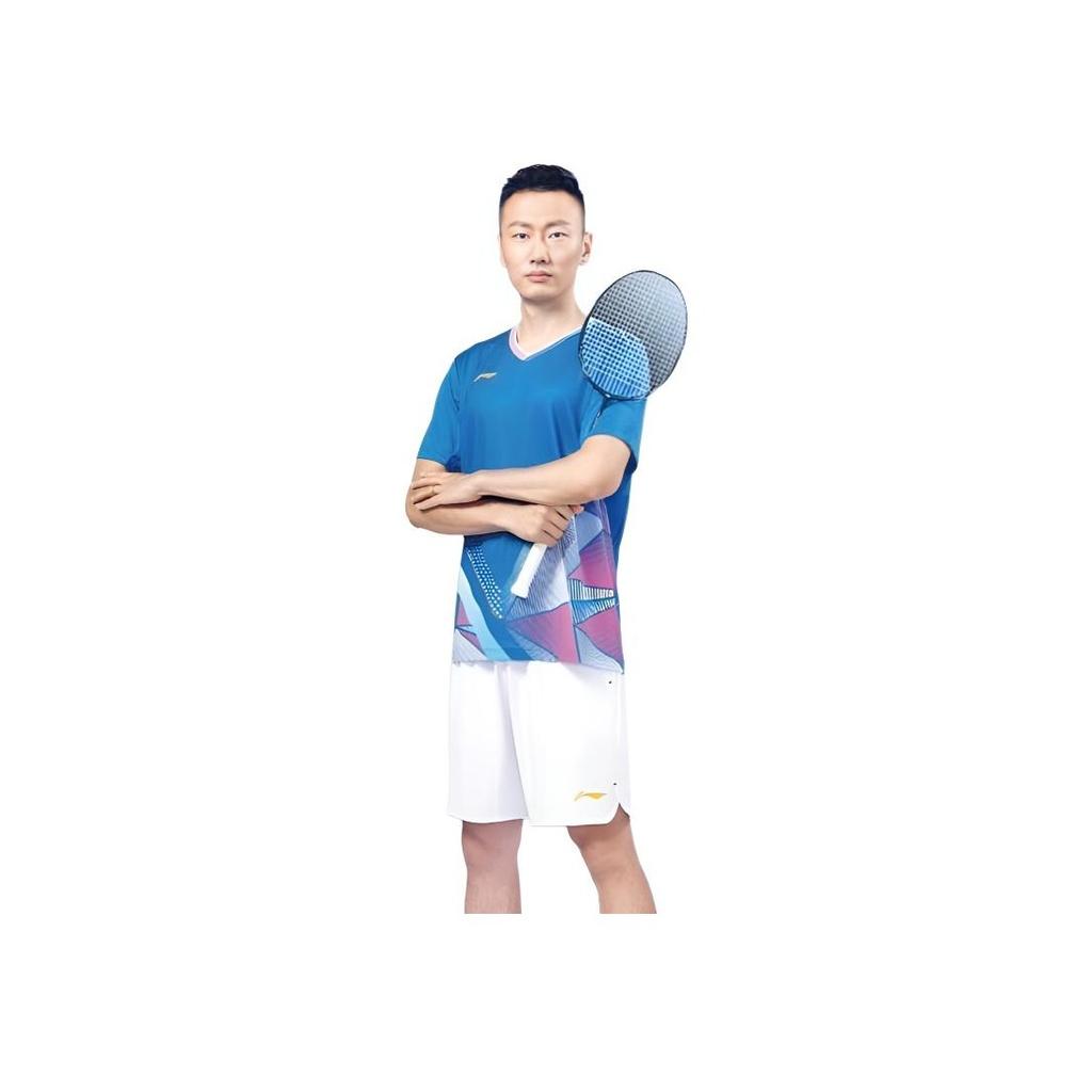 Li Ning International Team Competition Quick-Dry Short Sleeve T-Shirt Breathable Comfortable Cool Matchwear Badminton Shirt Men Tops Blue AAYU127-4