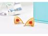 Stylish Geometric Triangle Earrings in Gold-Plated 925 Sterling Silver with Southern Red Agate