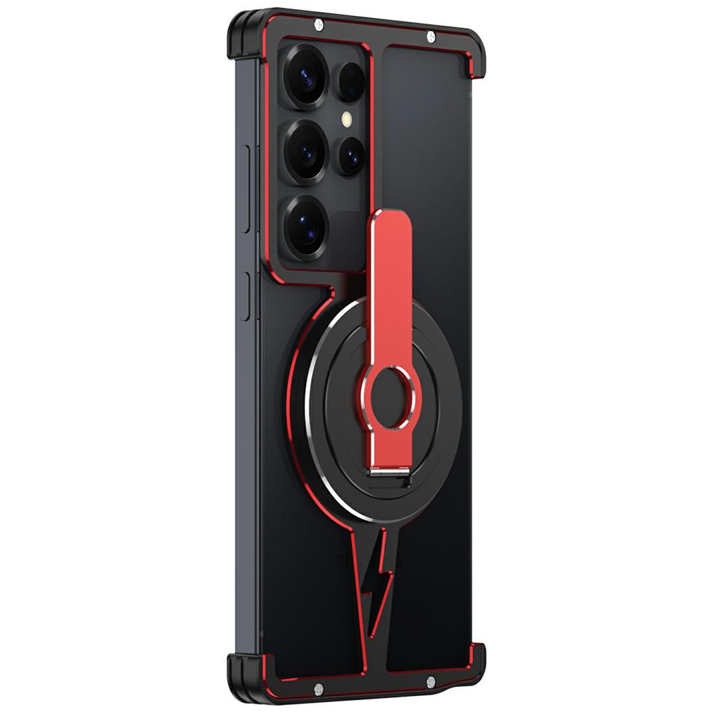 For Samsung Galaxy S25 Ultra Magnetic Case Aluminium Alloy Frameless Phone Cover with Kickstand