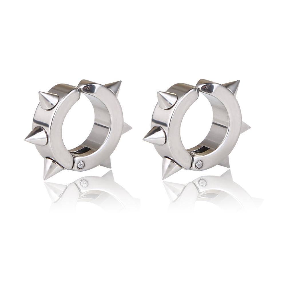 1 Pair Punk Titanium Steel Ear Clip/Ear Stud Earrings For Men Women Black Pierced/No Pierced Fake Ear Circle Pop Jewelry