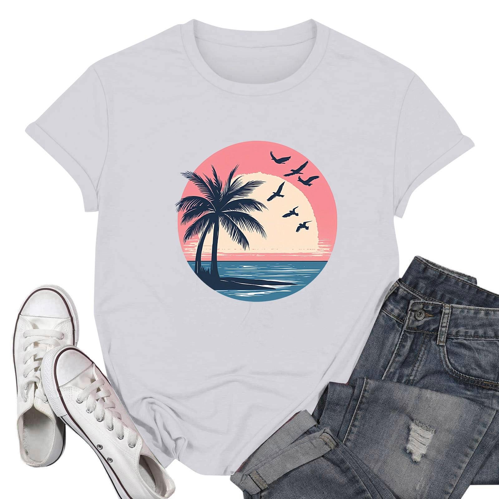 

Жіночі модні повсякденні пуловери з принтом і круглим вирізом з короткими рукавами XL білий