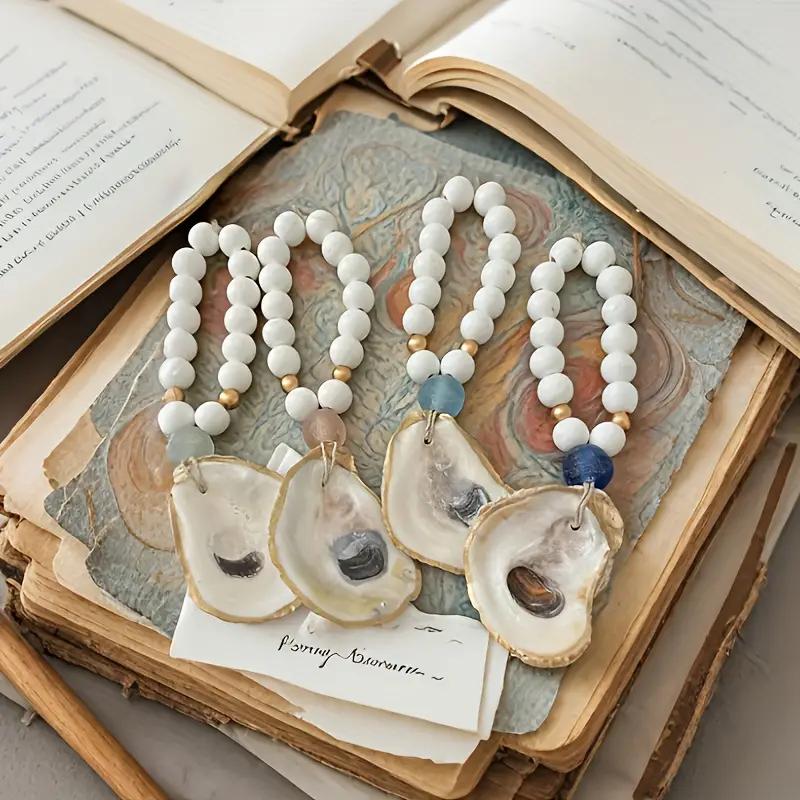 6pcs Natural Oyster Shell Garland Ornaments Natural Beige, Brown, White, Blue, Golden Clear Beads Elegant Table Setting 3 -4