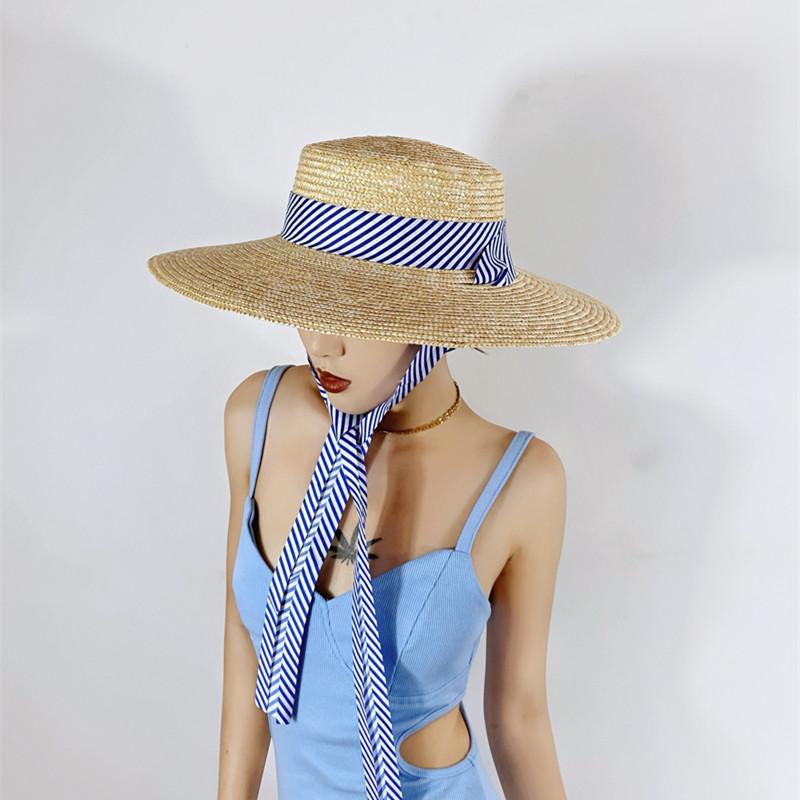 My Extreme Outdoor Activities Women's Khaki Uspop Sun Hat Natural Wheat Straw Summer Hats Wide Brim Beach Hat Wide Striped Ribbon Lace-Up Straw Hats 57Cm