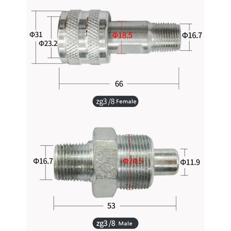 2 Stück Stahl Verchromt Zg3/8" Schnellverbinder Set Hochdruckölleitung Stecker + Buchse Kupplung