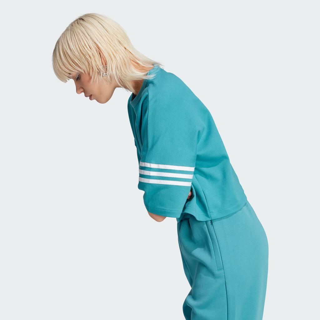 Adidas Originals Trefoil Three-Stripe Colorblock Crop T-Shirt Women Tops Arctic-Blue White IM1829