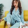 Print Fashion Women Pajama Set Sweet Lace Cuff Trousers Long Sleeve Suit Pyjamas