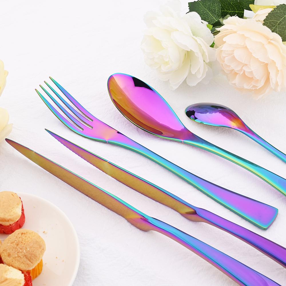 24pcs Black 304 Stainless Dinnerware Set Sharp Steak Knife Fork Coffee Spoon Cutlery Set Stainless Steel Flatware Silverware Kitchen Tableware