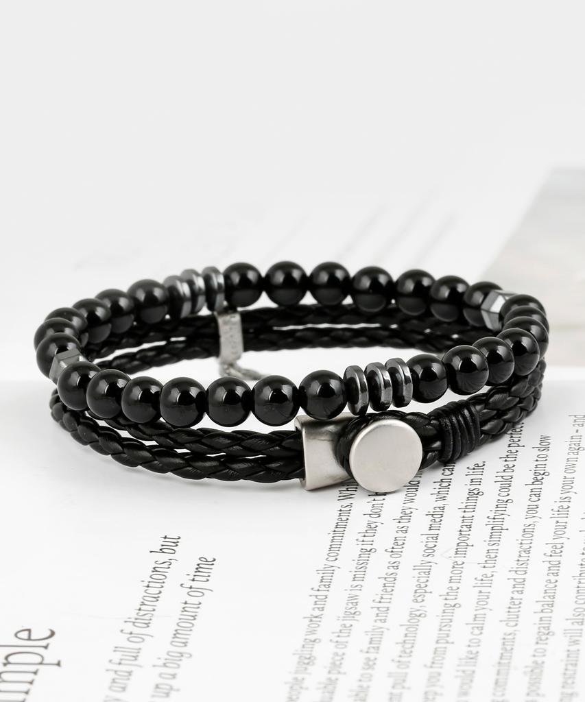 Shoveoff [Set] Svb-#198 Leather/Onyx Bracelet Set