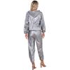 Unisex PVC Sports Suit Long Sleeve Zipper Hooded Top Elastic Waistband Pants Fitness Workout Outfits