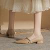 Soft Leather Low Heel Pointed Toe Nude Mary Jane Shoes Cheongsam Single Shoes New Thick Heel High Heels Women's Shoes Single Shoes Summer