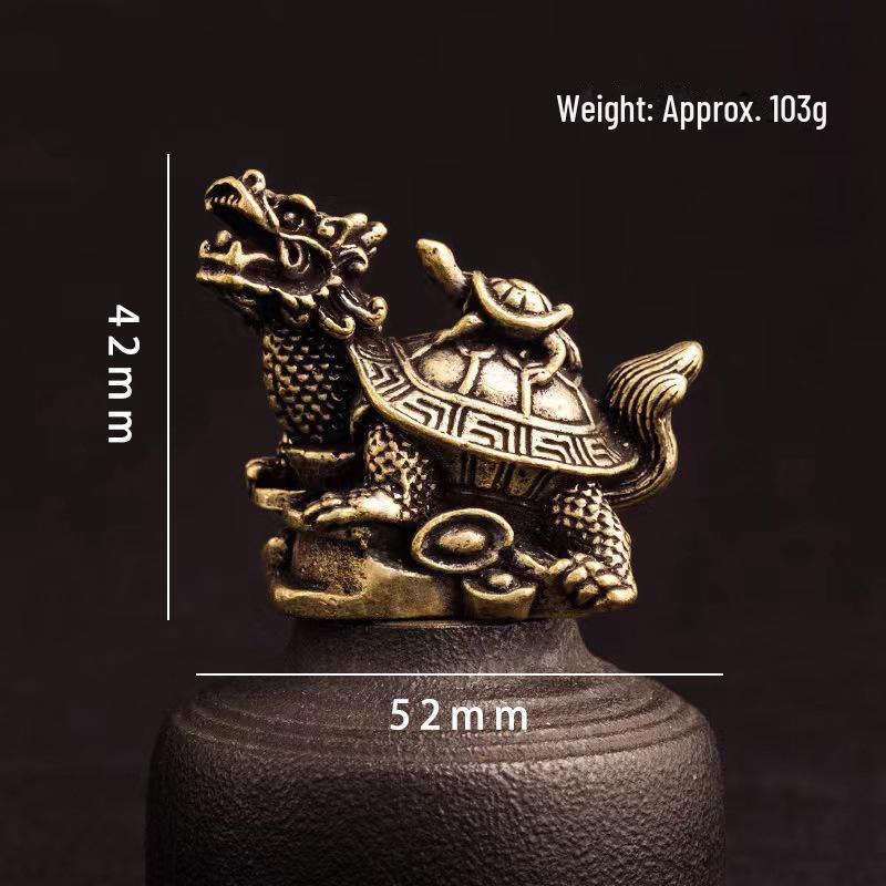 Brass Dragon Turtle Ornament - Mother Turtle with Dragon Head for Home or Office Decor, Desktop Decoration, Fortune Gift