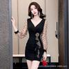 Retro simple polka dot tulle long-sleeved sexy backless pure desire hip skirt temperament slim fit