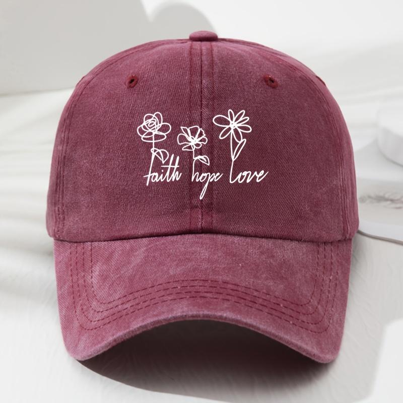 Unisex Adjustable Soft Top Baseball Cap with Floral Design  Faith Hope Love Embroidery Lightweight Polyester