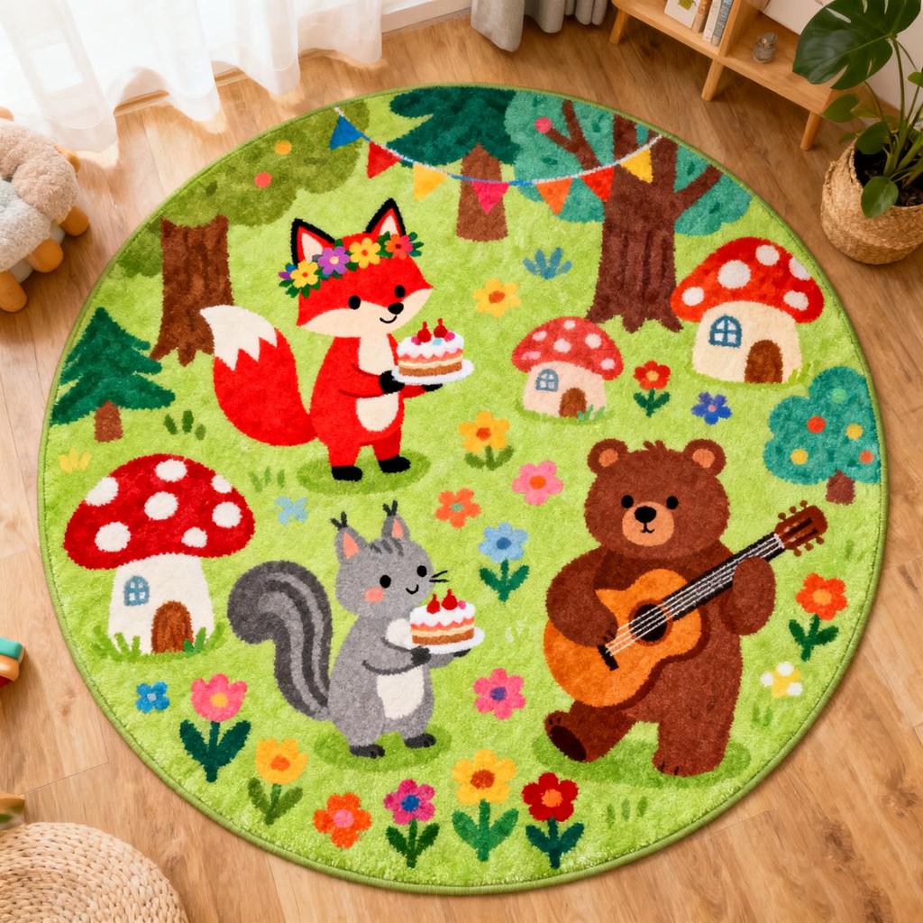 Cartoon Style Carpets for Living Room Bear Pattern Bedroom Decor Round Carpet Thicken Plush Children's Rug Fluffy Soft Floor Mat