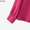 ZANZEA Women Casual Round Neck Loose Long Sleeve Blouse