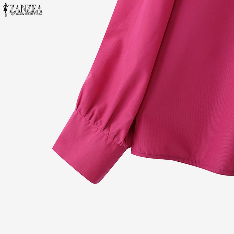 ZANZEA Women Casual Round Neck Loose Long Sleeve Blouse