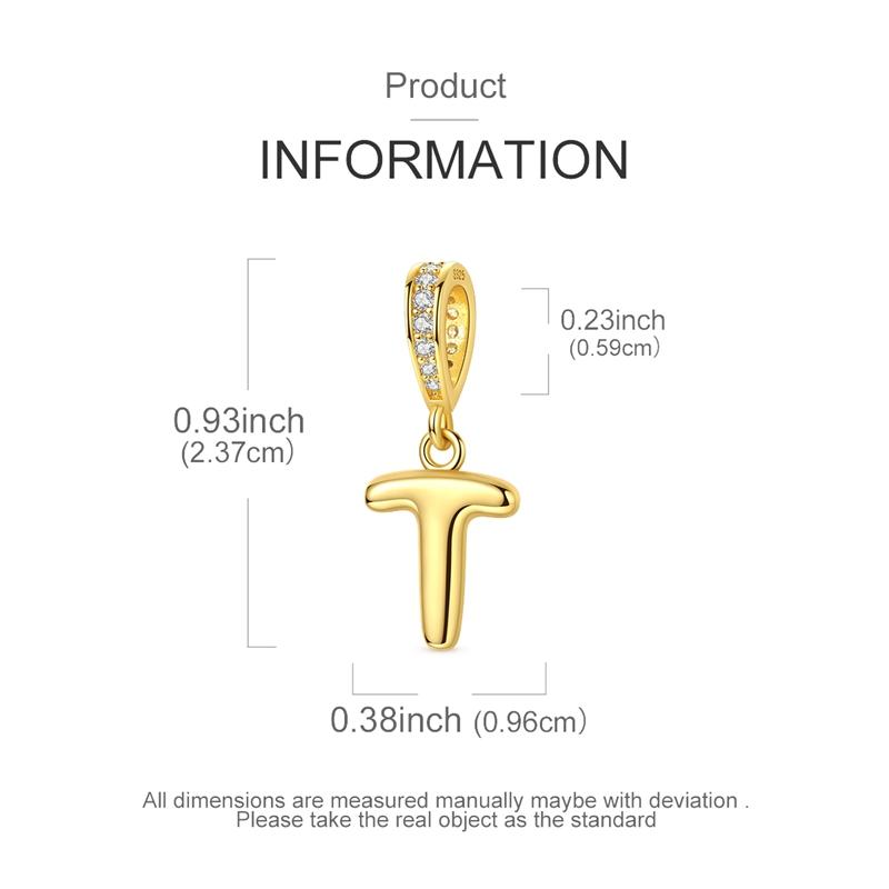 Copper Golden Letter T Charms Fit Original Bracelet Making Gift For Woman Jewelry Diy Fashion Pendant