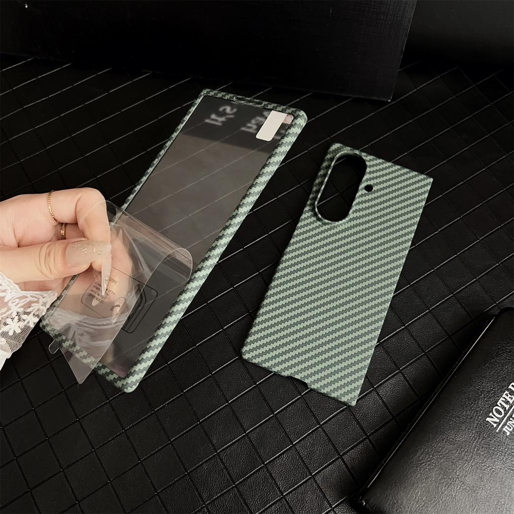 For Samsung Galaxy Z Fold7 5G Magnetic Case Carbon Fiber Texture PC Phone Cover with Screen Protector