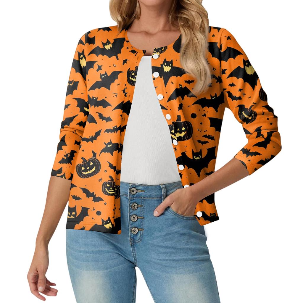 Women's Fashionable, Casual, Comfortable Halloween Print Cardigan Jacket