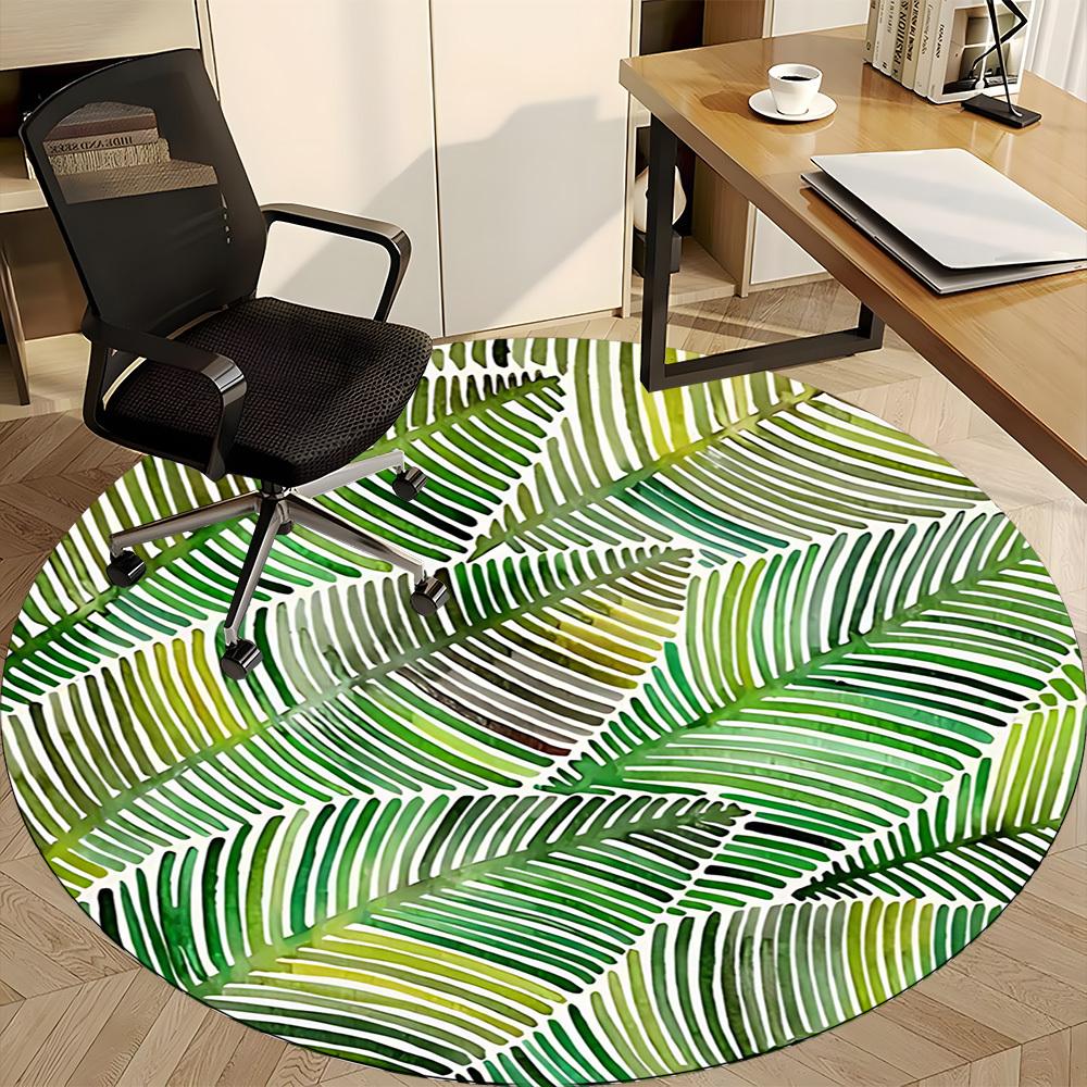 1pc Palm Leaves Pattern Office Round Area Rug, Mat Suitable For Office, Under Office Chairs Bedroom Living Room Home Decor, Room Deco