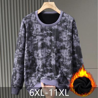 Plus Size 6XL-11XL Fashion Autumn Oversize Sweatshirts for Men Clothes Thick Warm Faux Fleece-lined Long Sleeve Tops Casual Men's Pullovers