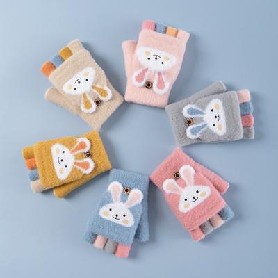 4-11 Year Old Cartoon Bunny Five Finger Children's Gloves Winter Thick Half Finger Flip Knitted Gloves Winter New Warm Gloves