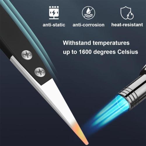 ZHUROUPU 4-Piece Reverse Tweezers, Precision Ceramic Stainless Steel ESD Tweezers with Non-Conductive Heat-Resistant Anti-Magnetic Pointed & Curved Ti