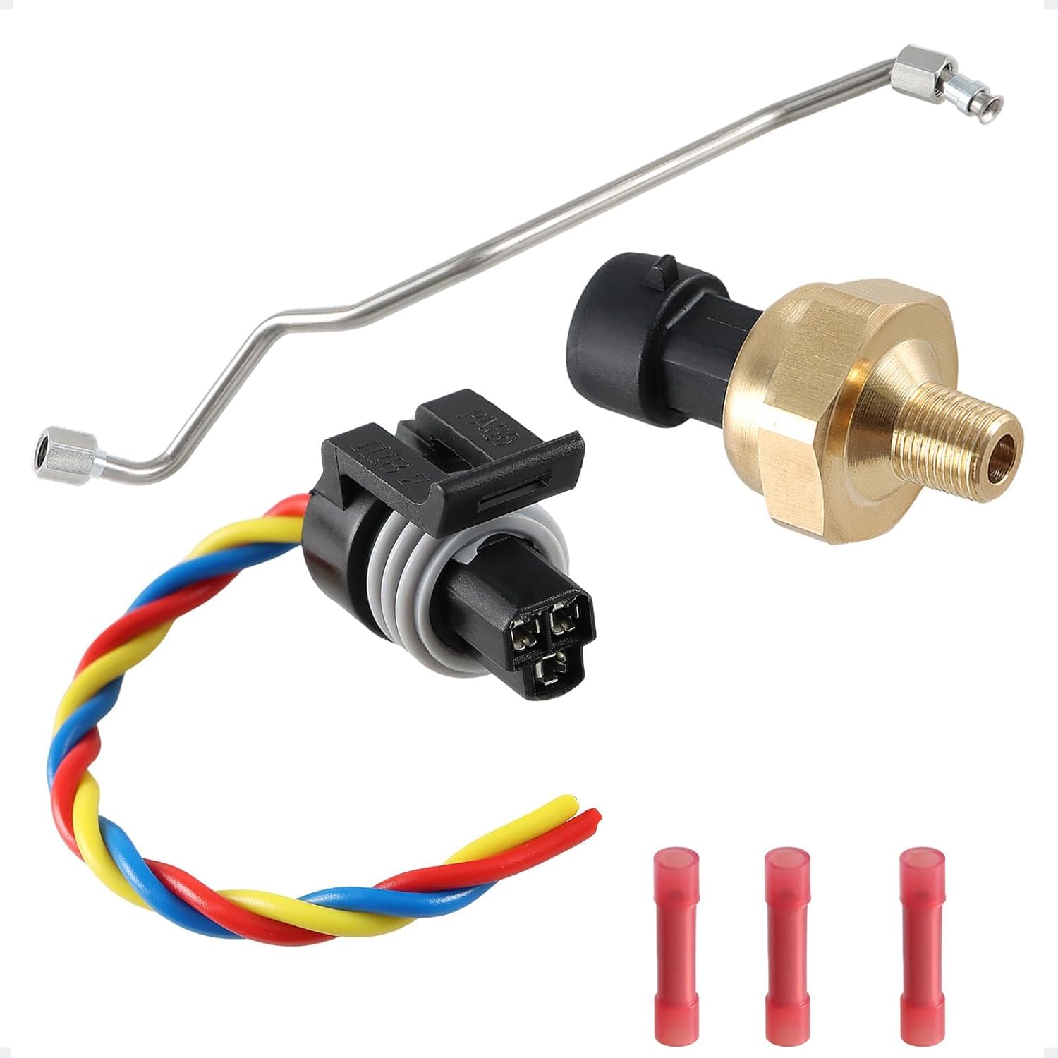 Stainless Steel Exhaust Back Pressure Sensor Tube, EBP Sensor with Wire Harness Compatible with Ford F250 F350 7.3L Powerstroke Diesel 1999-2003