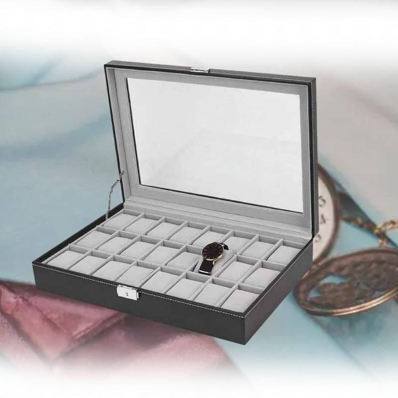 Watch Black 24 Storage Box Case Bracelet Bangle Jewelry Display Tray Collection