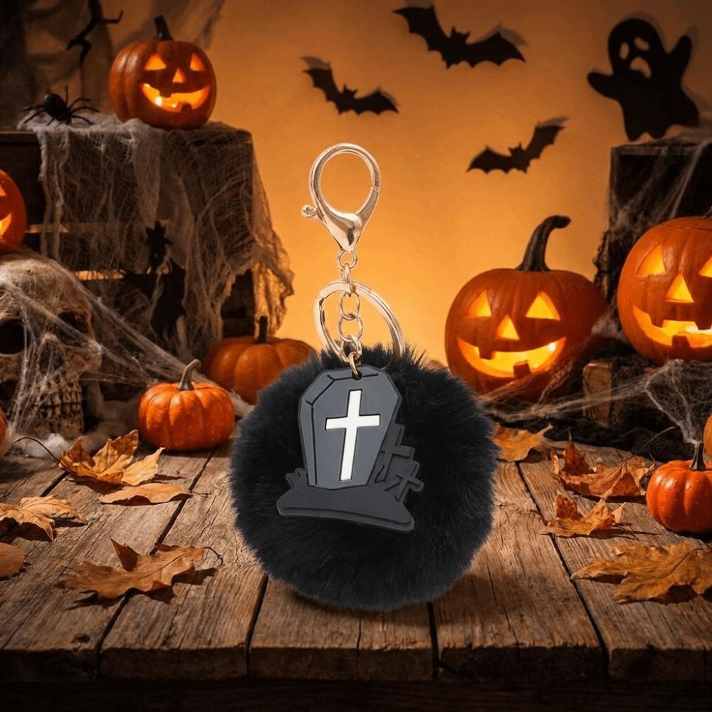 Fluffy Halloween Plush Keychain Cartoon Bag Charm Handbag Charm Car Keyring  Backpack Decor