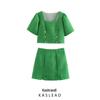 2025 Spring Women's European & American Style Tweed Square Neck Short Top and Half Skirt Set