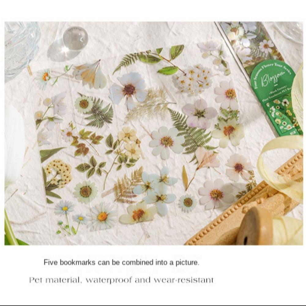 5pcs Four Seasons Flower Travel Series Bookmark PVC Book Page Marker Gift Reading Book Mark