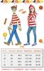 [DECEED] Halloween Cosplay Wally Costume, Where's Wally Outfit for Kids, Long Sleeves, Striped 3-Piece Set (Size S)